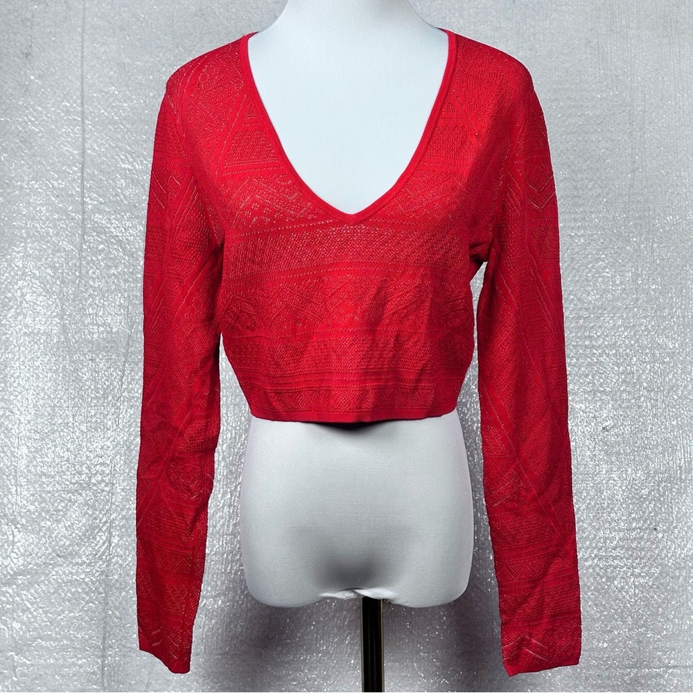 BCBG Maxazaria Alexa Crop Sweater Knit Top Women’s Lg. Long‎ Sleeve V-neck Lined